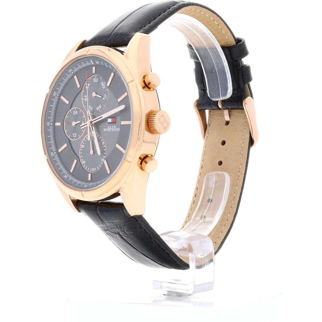 Orologio uomo Tommy Hilfinger, mod Charlie, cassa color oro rosa, cronografo, cinturino in pelle nero, quadrante grigio ( THW1791125 ) - immagine 2