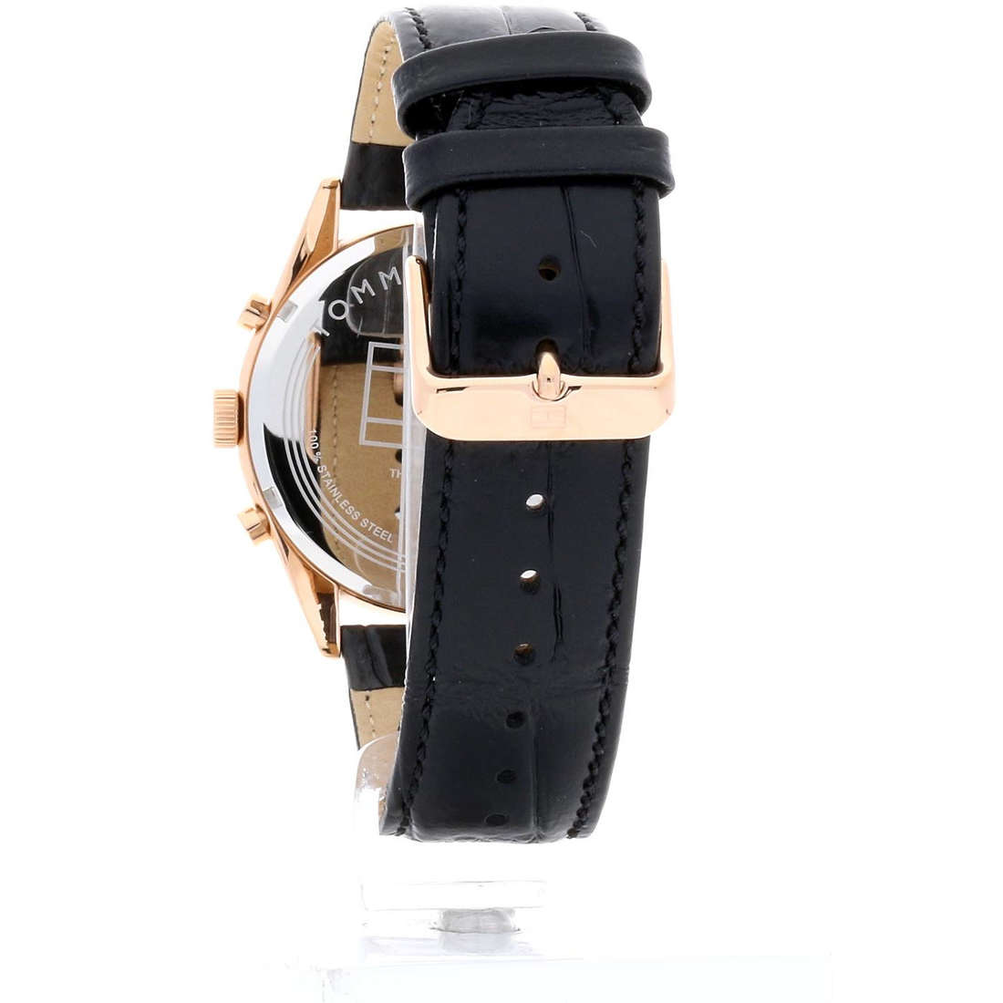 Orologio uomo Tommy Hilfinger, mod Charlie, cassa color oro rosa, cronografo, cinturino in pelle nero, quadrante grigio ( THW1791125 ) - immagine 4