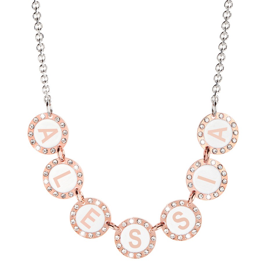 Collana Donna, DVUCCIO gioielli, morbida ORIZZONTALE con Nome su smalto bianco e cristalli…..COMPONI IL TUO NOME - immagine 2
