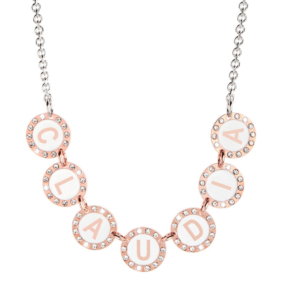 Collana Donna, DVUCCIO gioielli, morbida ORIZZONTALE con Nome su smalto bianco e cristalli…..COMPONI IL TUO NOME - immagine 3