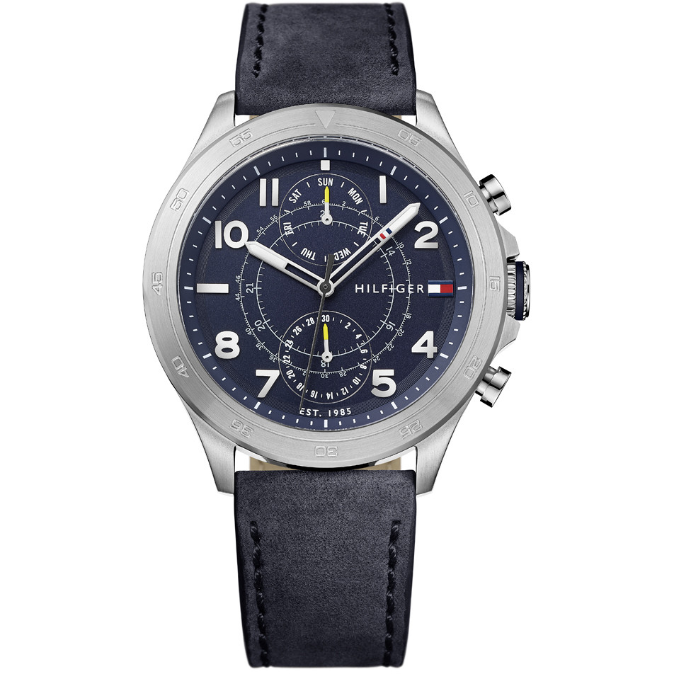 Orologio uomo Tommy Hilfinger, mod Hudson, cronografo, cinturino in pelle blu, quadrante blu, Cod ( THW1791346 )