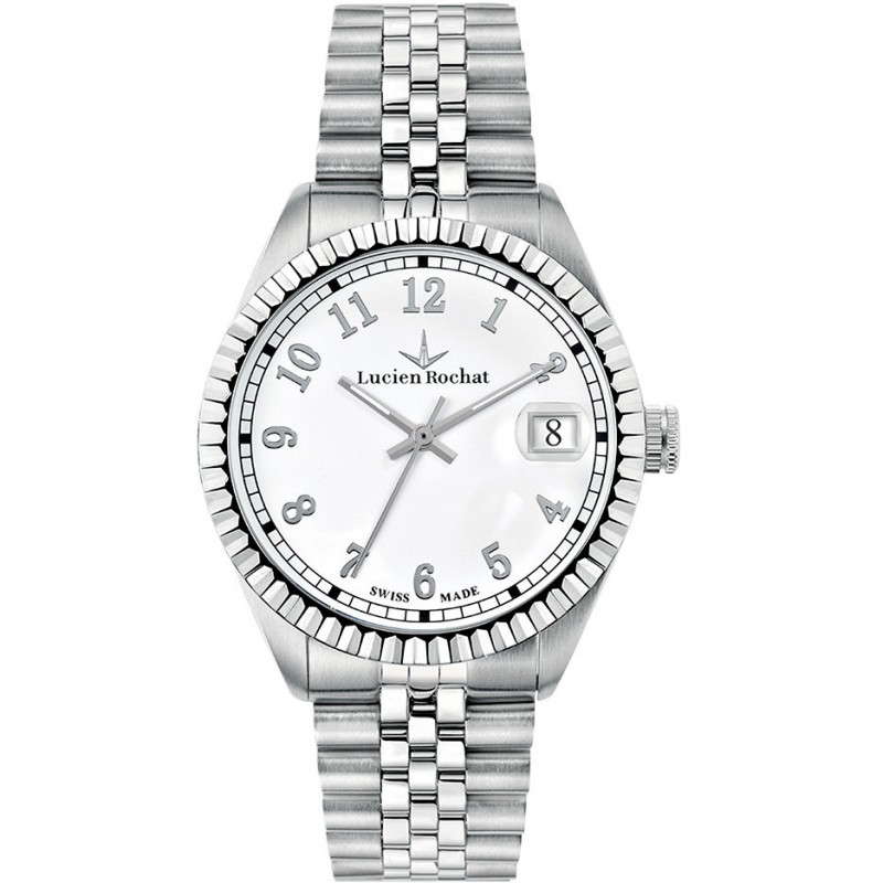 Orologio uomo Lucienn Rochat mod Reims, fondo bianco, cinturino acciaio, lunetta zigrinata ( R0453105002 )