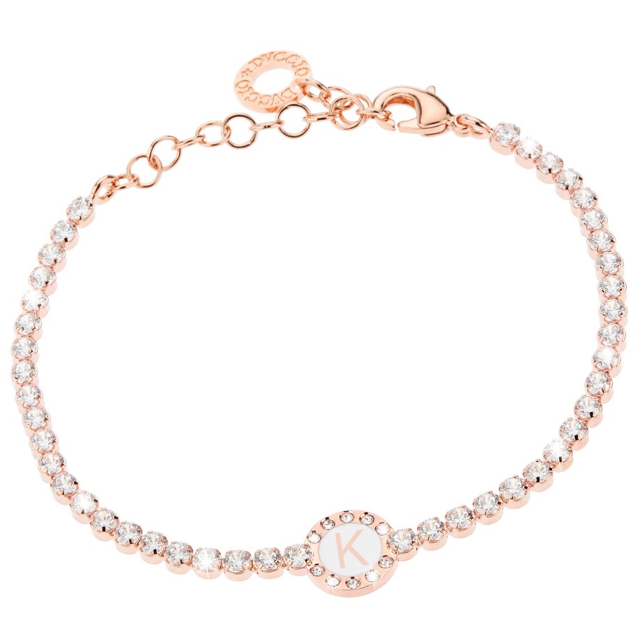 Bracciale Donna, DVUCCIO gioielli, Tennis, color ORO ROSA con Iniziale su Smalto Bianco - immagine 11