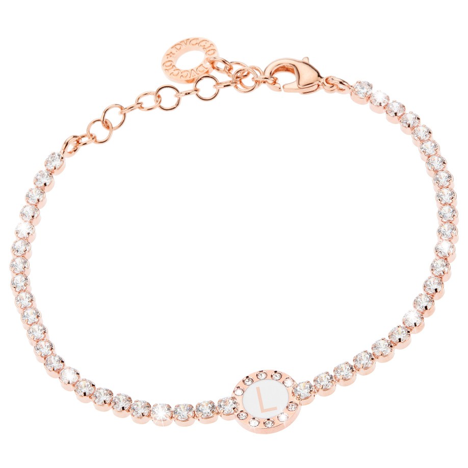 Bracciale Donna, DVUCCIO gioielli, Tennis, color ORO ROSA con Iniziale su Smalto Bianco - immagine 12