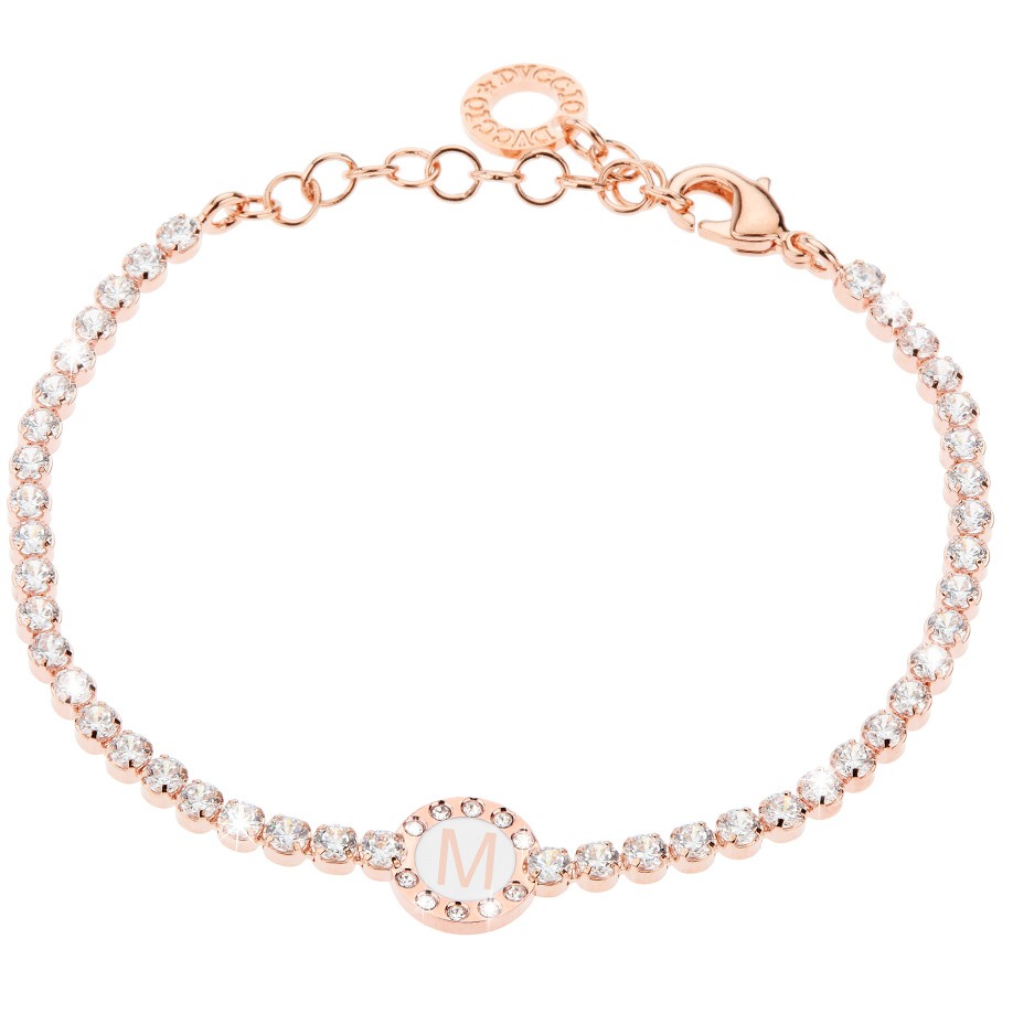 Bracciale Donna, DVUCCIO gioielli, Tennis, color ORO ROSA con Iniziale su Smalto Bianco - immagine 13