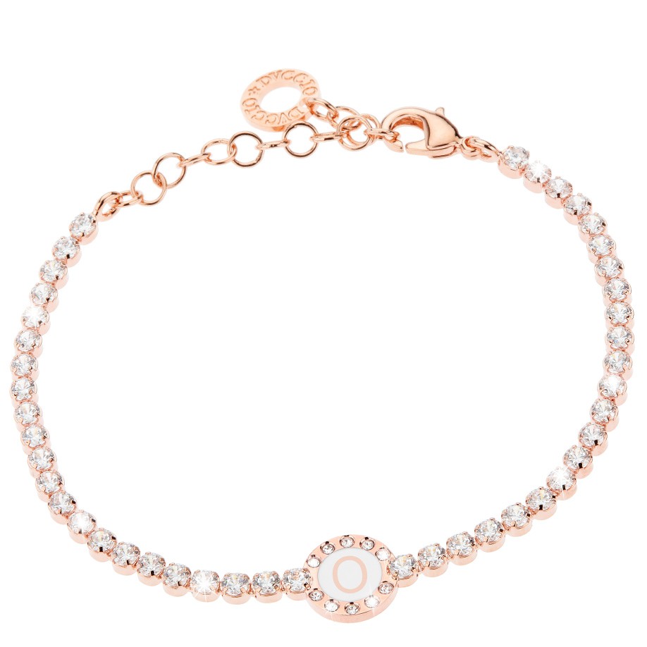 Bracciale Donna, DVUCCIO gioielli, Tennis, color ORO ROSA con Iniziale su Smalto Bianco - immagine 15