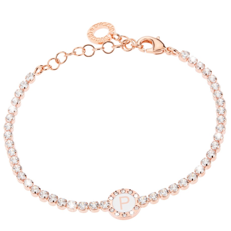 Bracciale Donna, DVUCCIO gioielli, Tennis, color ORO ROSA con Iniziale su Smalto Bianco - immagine 16