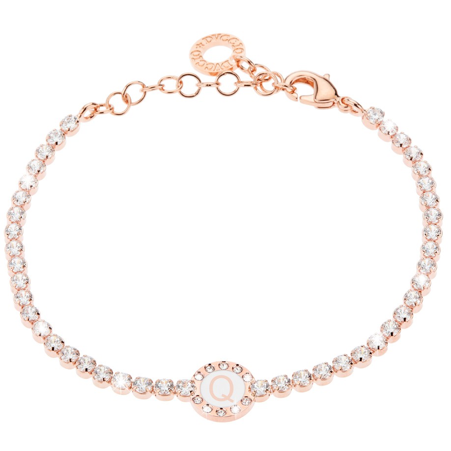 Bracciale Donna, DVUCCIO gioielli, Tennis, color ORO ROSA con Iniziale su Smalto Bianco - immagine 17