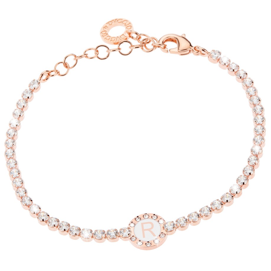 Bracciale Donna, DVUCCIO gioielli, Tennis, color ORO ROSA con Iniziale su Smalto Bianco - immagine 18