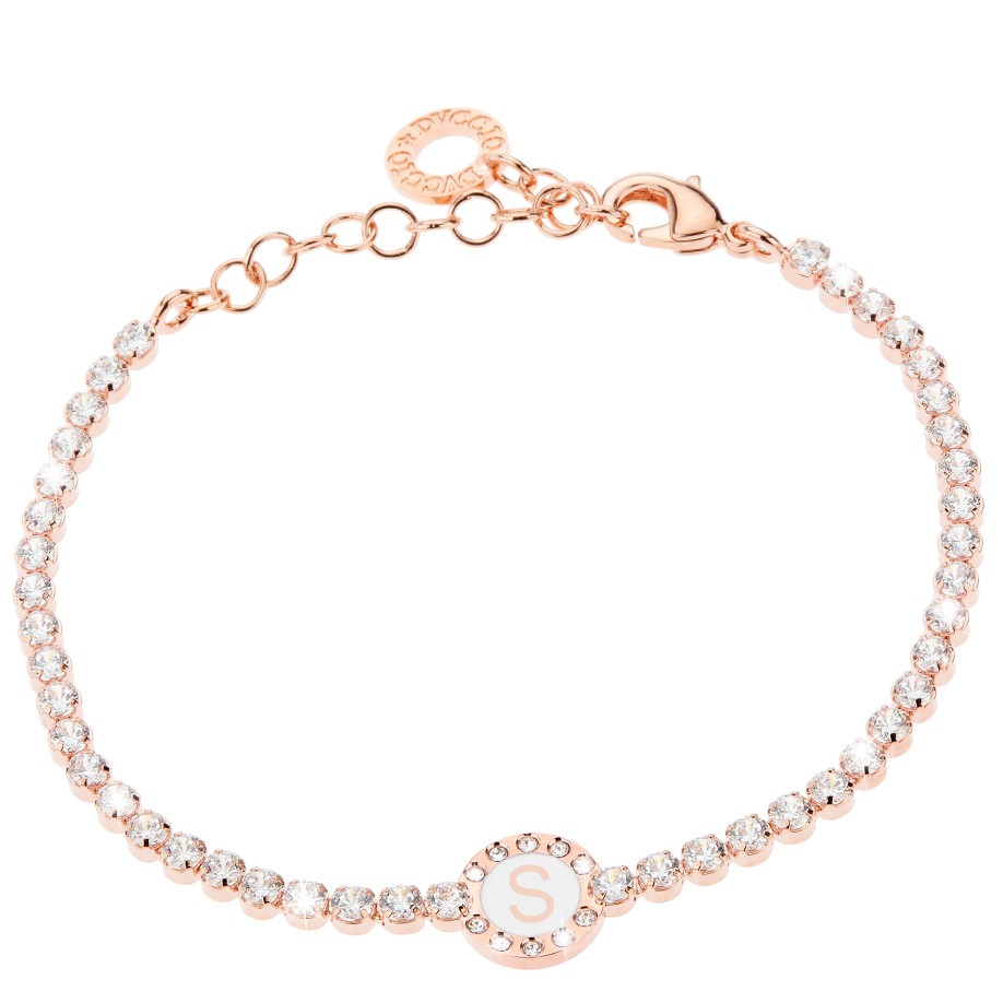 Bracciale Donna, DVUCCIO gioielli, Tennis, color ORO ROSA con Iniziale su Smalto Bianco - immagine 19