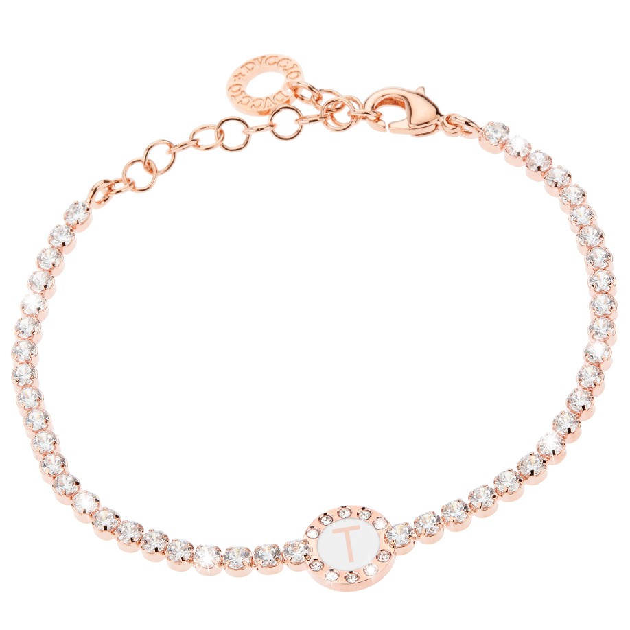 Bracciale Donna, DVUCCIO gioielli, Tennis, color ORO ROSA con Iniziale su Smalto Bianco - immagine 20
