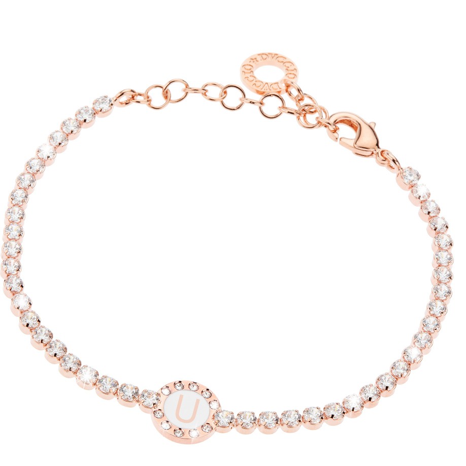 Bracciale Donna, DVUCCIO gioielli, Tennis, color ORO ROSA con Iniziale su Smalto Bianco - immagine 21