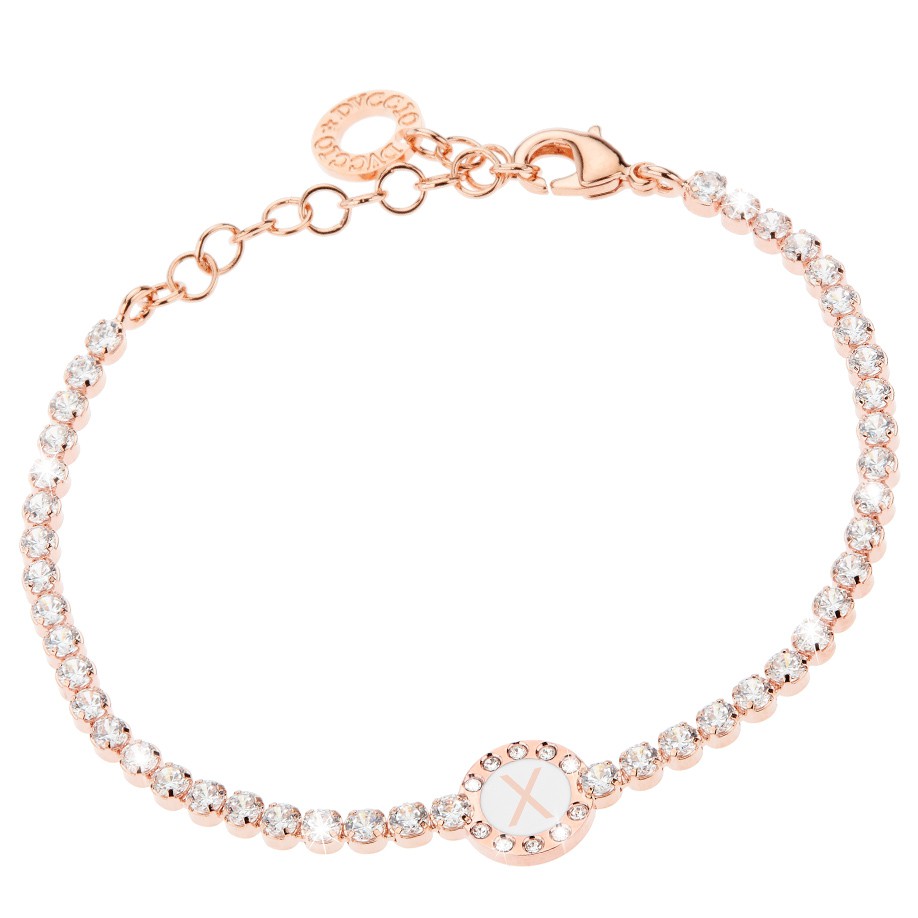Bracciale Donna, DVUCCIO gioielli, Tennis, color ORO ROSA con Iniziale su Smalto Bianco - immagine 24