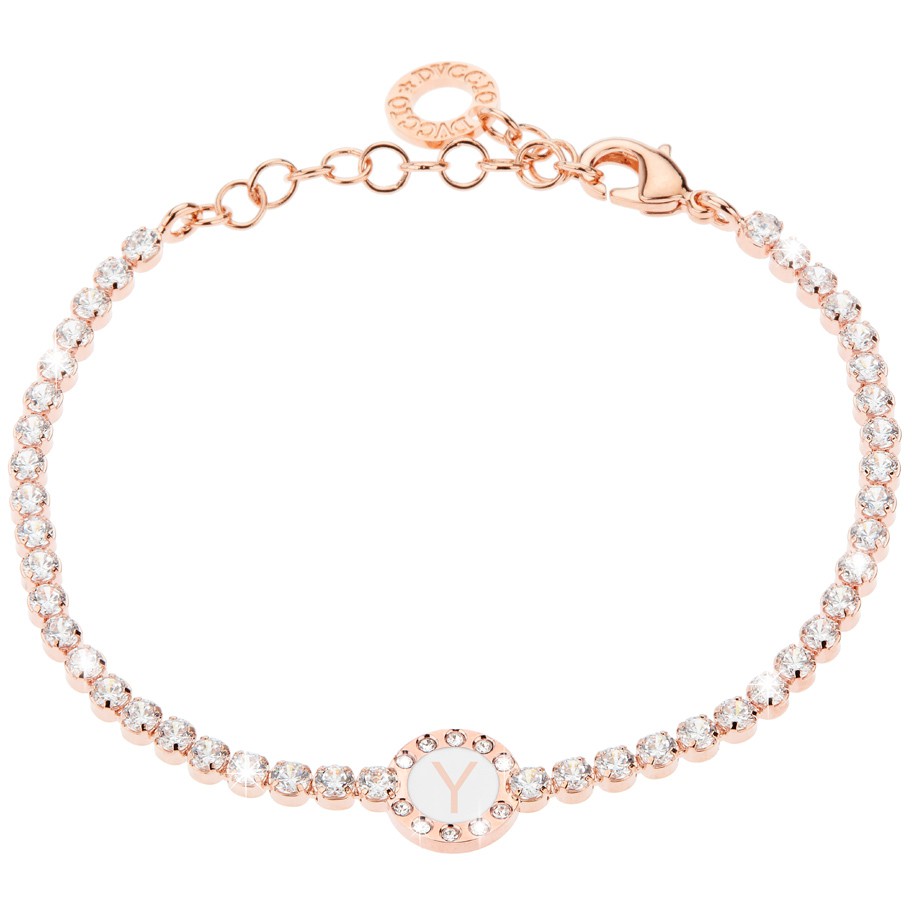 Bracciale Donna, DVUCCIO gioielli, Tennis, color ORO ROSA con Iniziale su Smalto Bianco - immagine 25