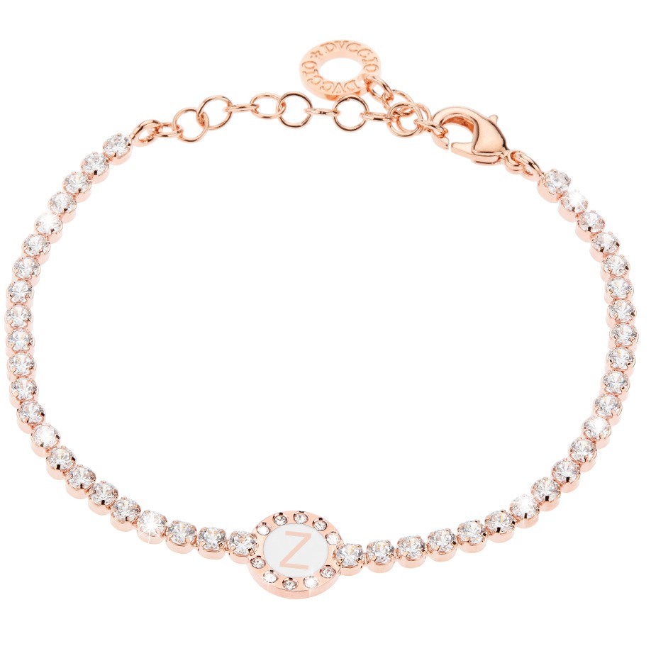 Bracciale Donna, DVUCCIO gioielli, Tennis, color ORO ROSA con Iniziale su Smalto Bianco - immagine 26