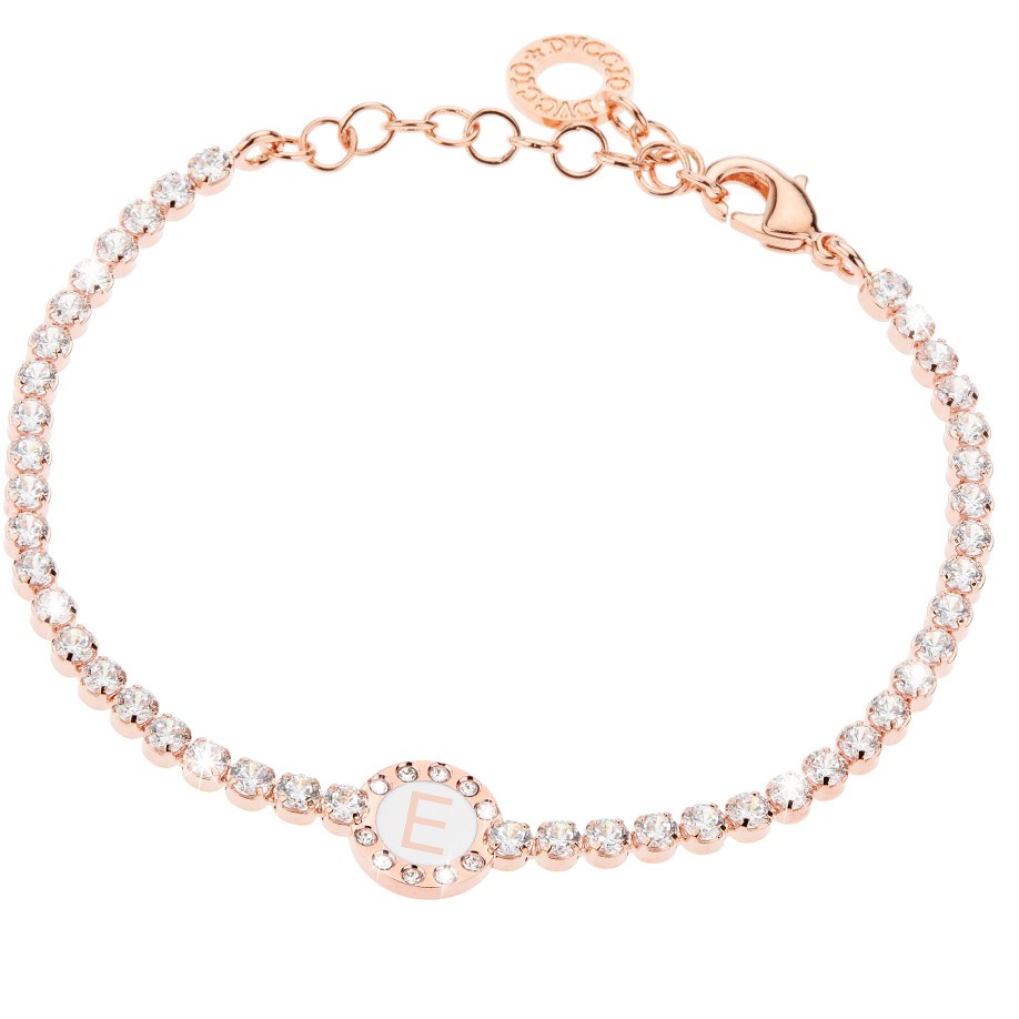 Bracciale Donna, DVUCCIO gioielli, Tennis, color ORO ROSA con Iniziale su Smalto Bianco - immagine 5