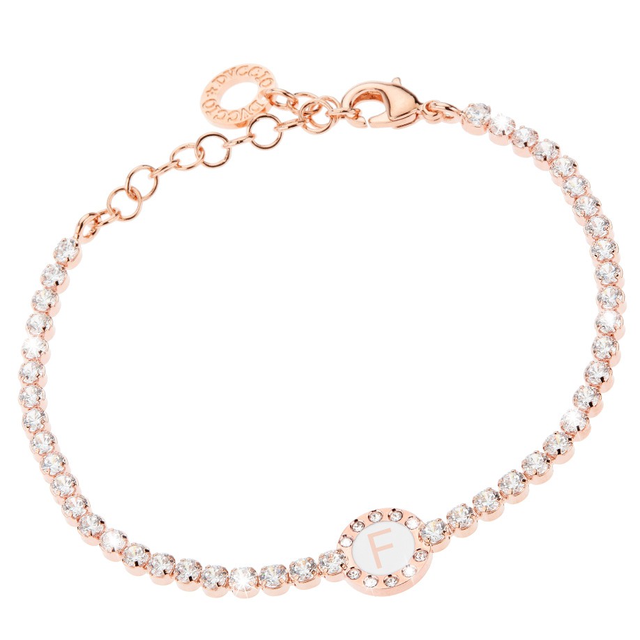 Bracciale Donna, DVUCCIO gioielli, Tennis, color ORO ROSA con Iniziale su Smalto Bianco - immagine 6