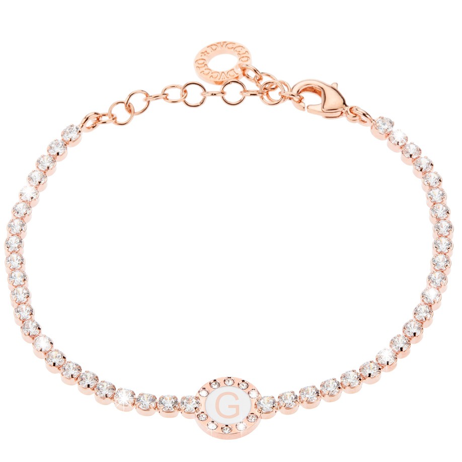 Bracciale Donna, DVUCCIO gioielli, Tennis, color ORO ROSA con Iniziale su Smalto Bianco - immagine 7