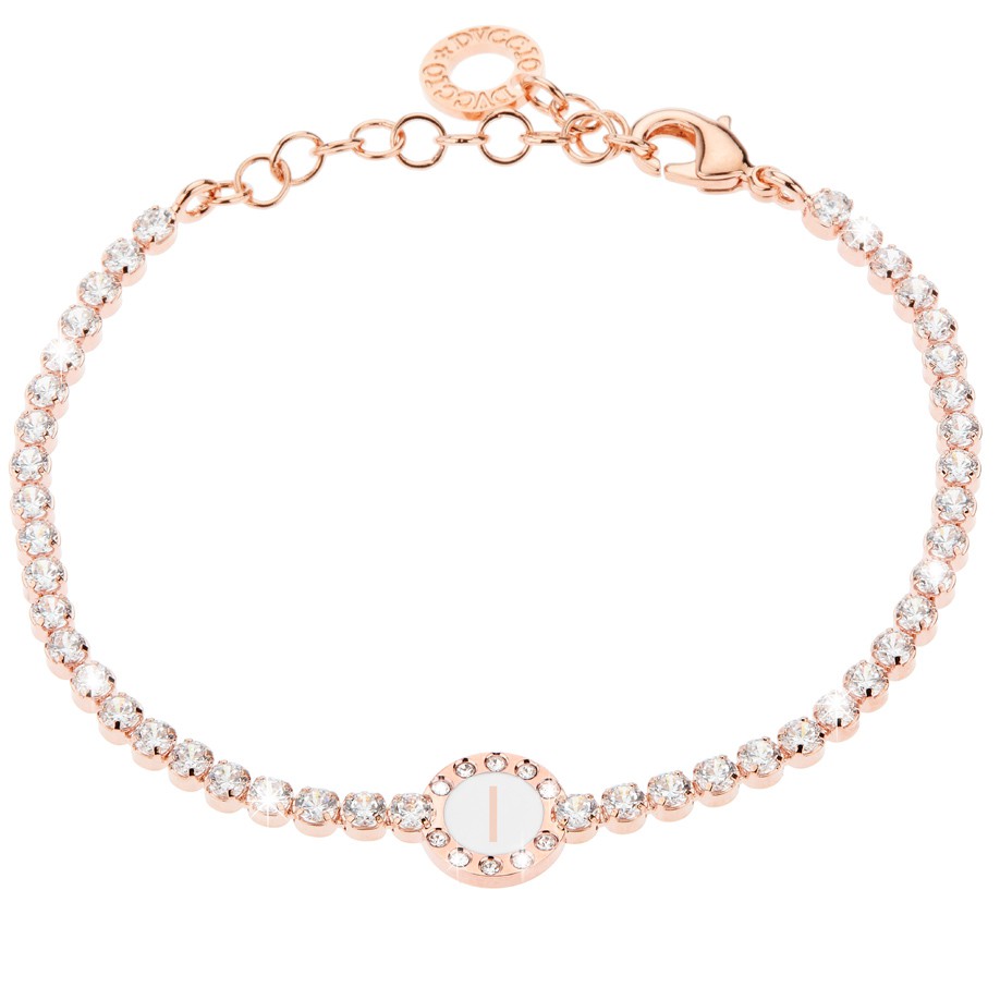 Bracciale Donna, DVUCCIO gioielli, Tennis, color ORO ROSA con Iniziale su Smalto Bianco - immagine 9