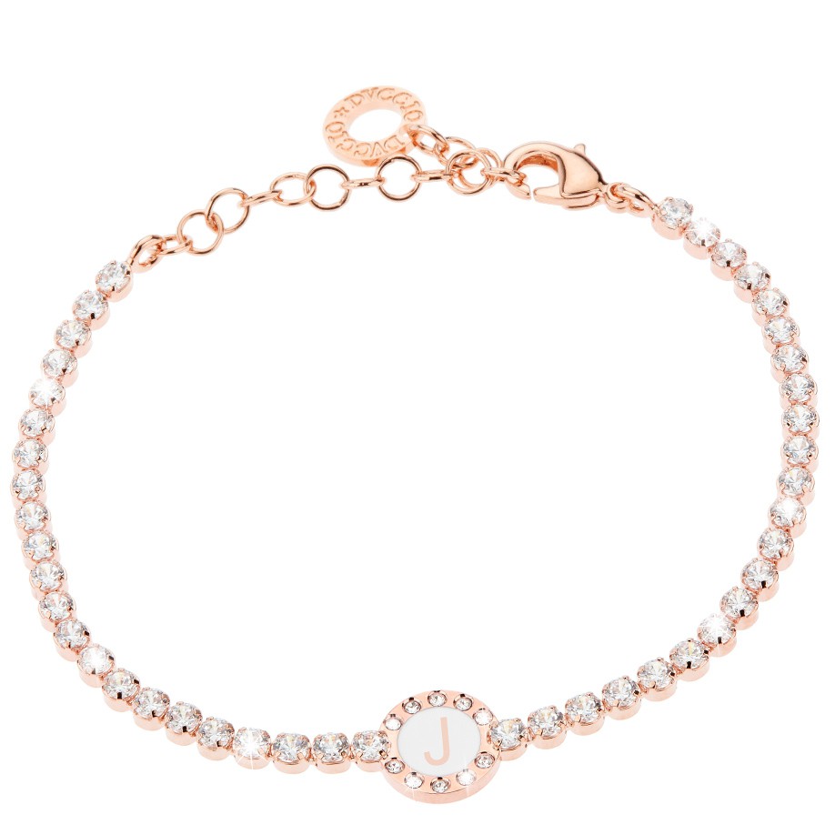 Bracciale Donna, DVUCCIO gioielli, Tennis, color ORO ROSA con Iniziale su Smalto Bianco - immagine 10