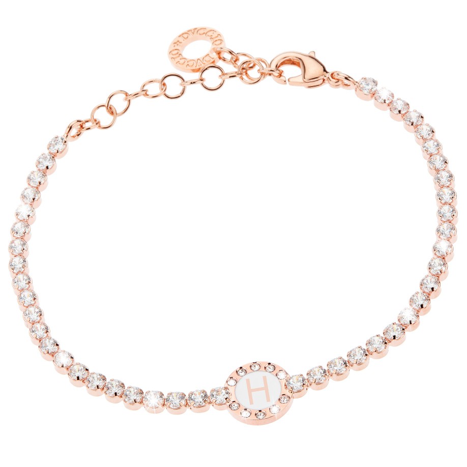 Bracciale Donna, DVUCCIO gioielli, Tennis, color ORO ROSA con Iniziale su Smalto Bianco - immagine 8