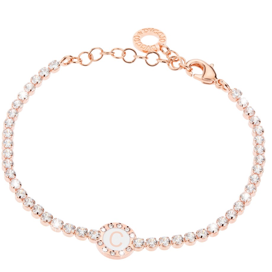 Bracciale Donna, DVUCCIO gioielli, Tennis, color ORO ROSA con Iniziale su Smalto Bianco - immagine 3