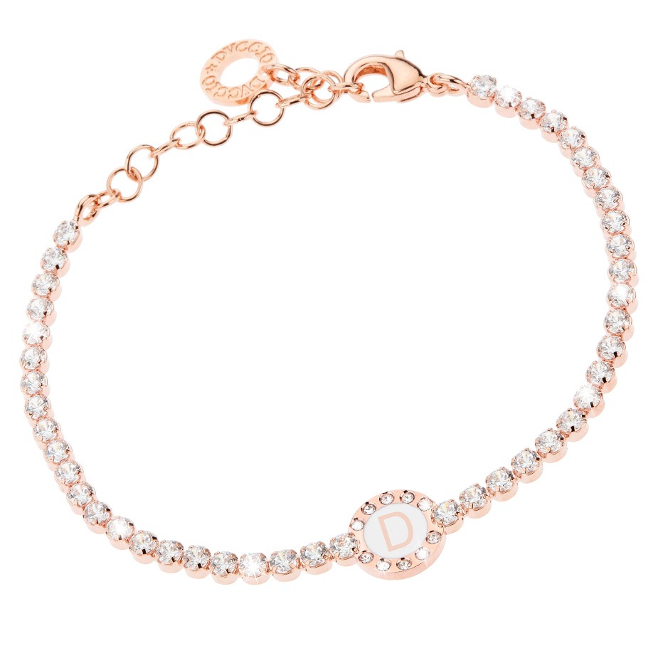 Bracciale Donna, DVUCCIO gioielli, Tennis, color ORO ROSA con Iniziale su Smalto Bianco - immagine 4