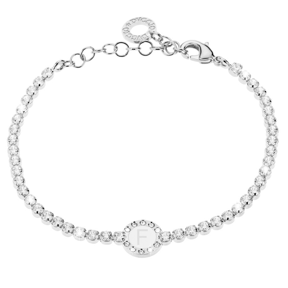 Bracciale Donna, DVUCCIO gioielli, Tennis Bianco con Iniziale su Smalto Bianco - immagine 6