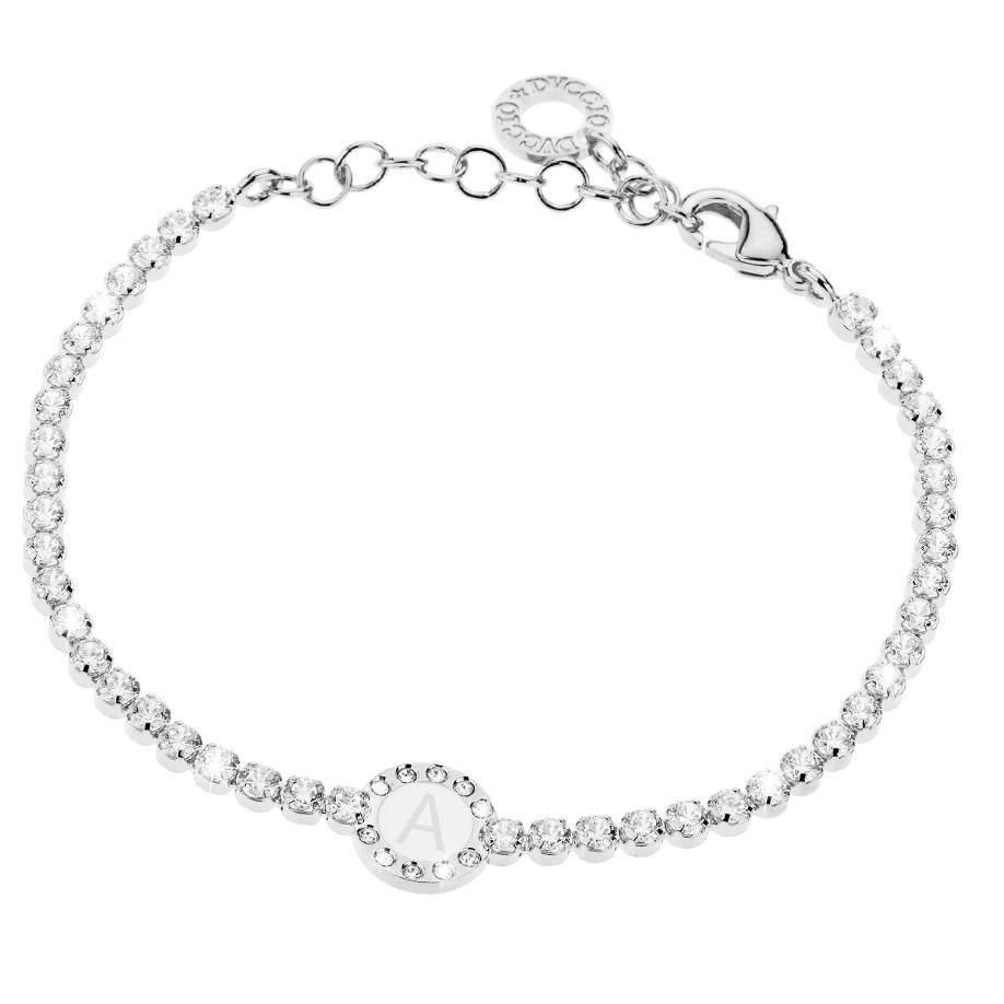 Bracciale Donna, DVUCCIO gioielli, Tennis Bianco con Iniziale su Smalto Bianco