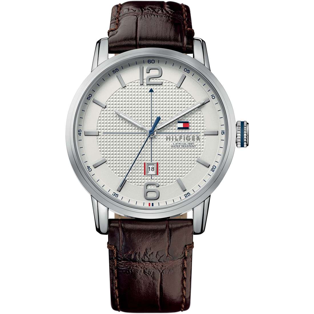 Orologio uomo Tommy Hilfinger, mod George, cinturino in pelle marrone, quadrante bianco, Cod ( THW1791217 )