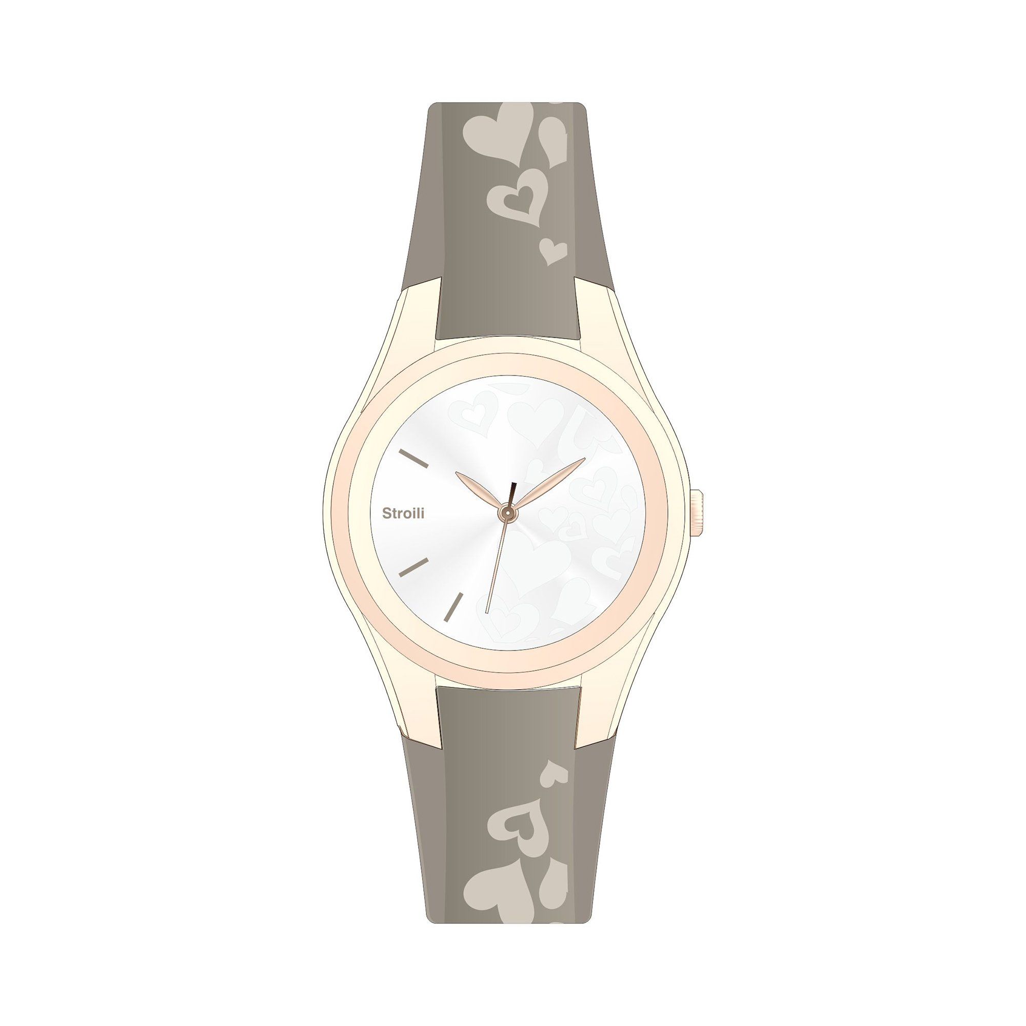 Orologio donna Stroili, mod heart pattern, cinturino caucciù/silicone, fango, cassa ramato con cuori ( WAF0097-006 )