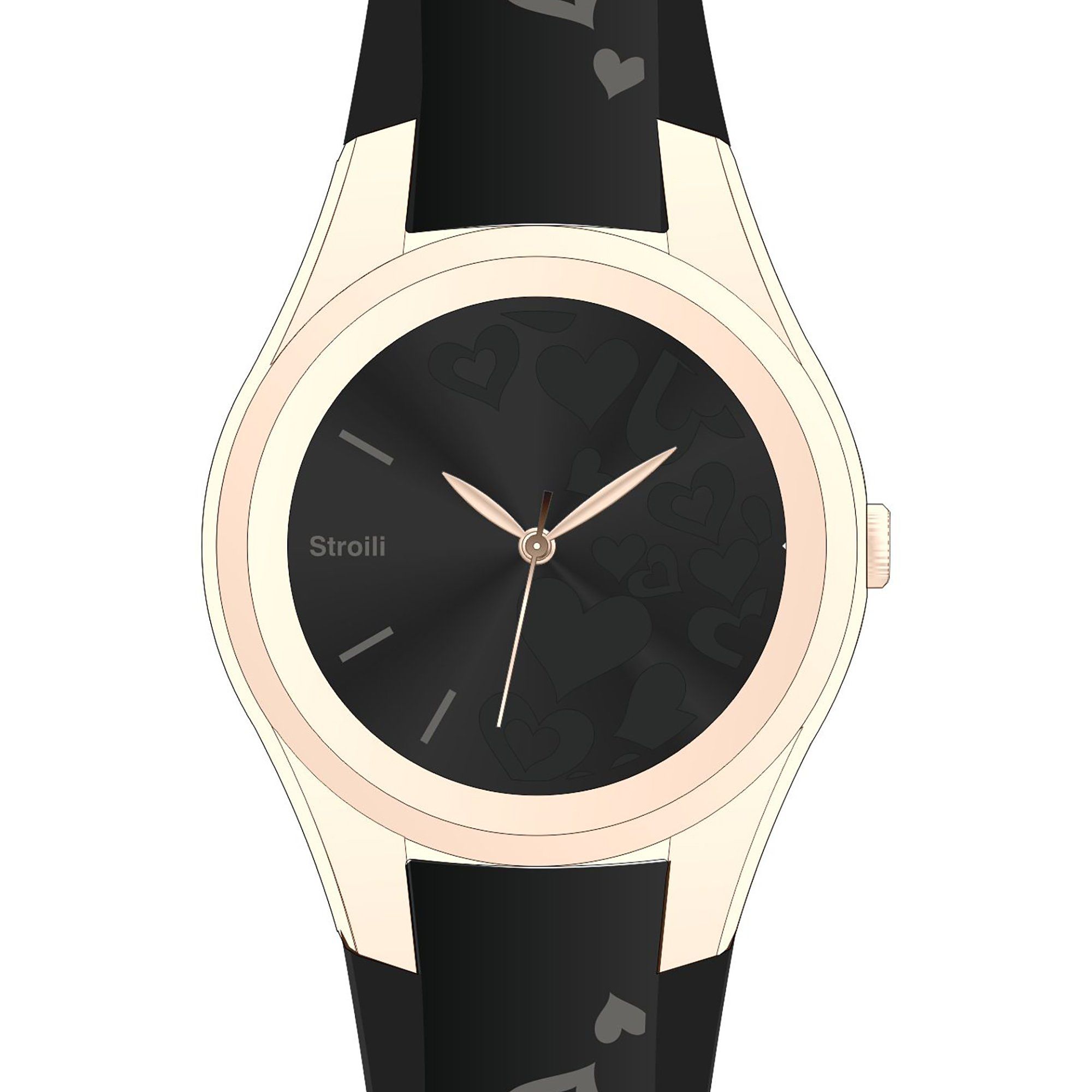 Orologio donna Stroili, mod heart pattern, cinturino caucciù/silicone, nero e ramato con cuori ( WAF0097-005 ) - immagine 2