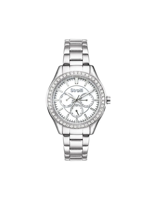 Orologio donna Stroili, acciaio, ghiera zirconata, quadrante madreperla bianco, crono ( SR-X2116L/01M )
