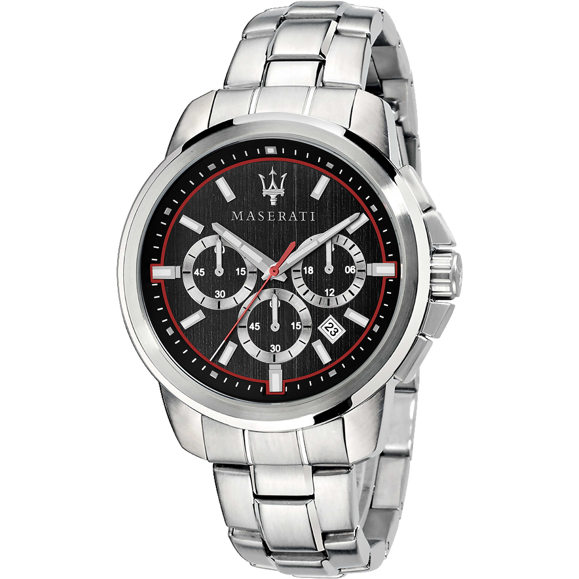 Orologio uomo Maserati, mod Successo, cronografo, cinturino acciaio,fondo nero/red, cod ( R8873621009 )