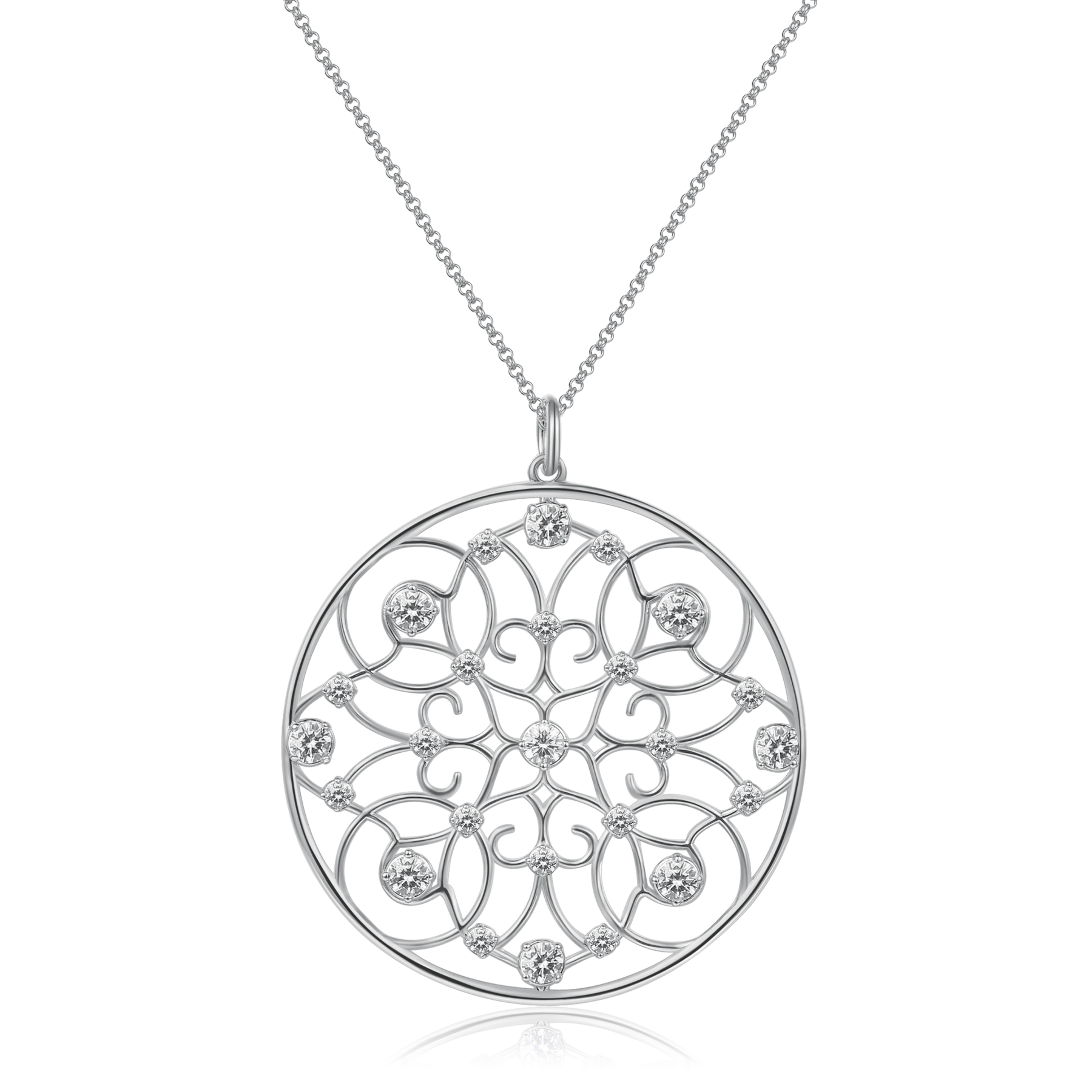 Collana Donna, BROSWAY gioielli, collezione Corinto, LUNGA, pendente a forma circolare, color oro bianco con pietre bianche, cod ( BO101 )