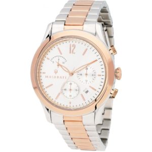 Orologio uomo Maserati, mod Tradizione, cronografo, cinturino acciaio, bicolore, color oro rosa, fondo silver, cod (R8873625001)