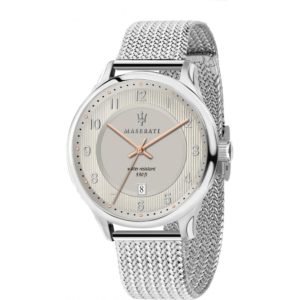 Orologio uomo Maserati, mod Gentleman, solo tempo, cinturino acciaio, maglia milanese, fondo grigio, cod (R8853136001)