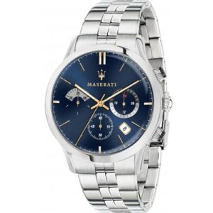 Orologio uomo Maserati, mod Ricordo, cronografo, cinturino acciaio, fondo blu notte, cod (R8873633001)