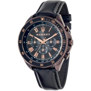Orologio uomo Maserati, mod Stile, cronografo, cinturino pelle nero, cassa in Pvd colore marrone, cod (R8851101008)