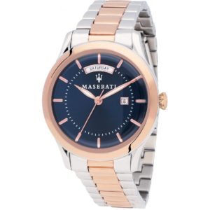 Orologio uomo Maserati, mod Tradizione, solo tempo, cinturino acciaio bicolore, Pvd oro rosa, fondo blu notte, cod (R8853125001)