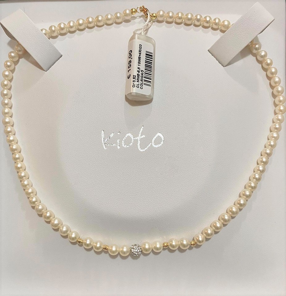 Collana perle, Kioto gioielli, con sfere in oro 750 (18 kt) rigate e sfere zirconate, oro giallo, cod (COLRIGA/3)