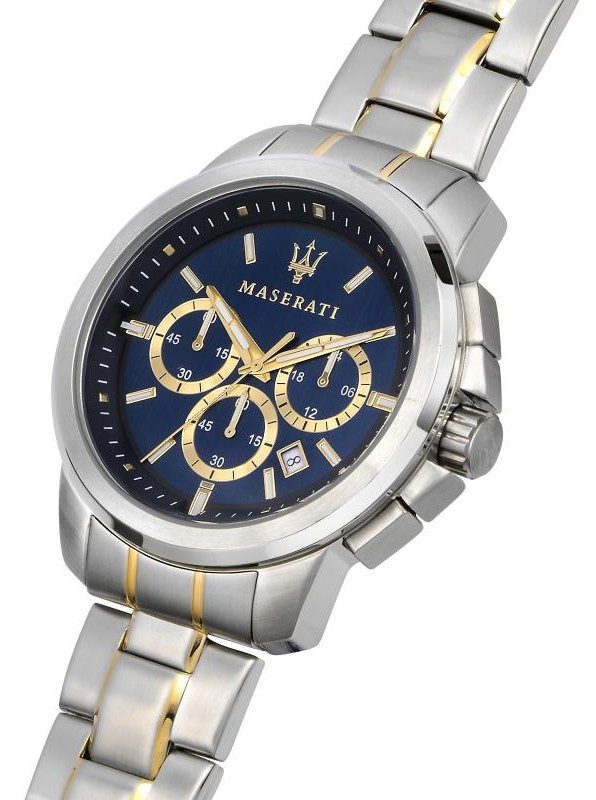 Orologio uomo Maserati, mod Successo, cronografo, cinturino acciaio,fondo blu/dorato, cod ( R8873621016 ) - immagine 2