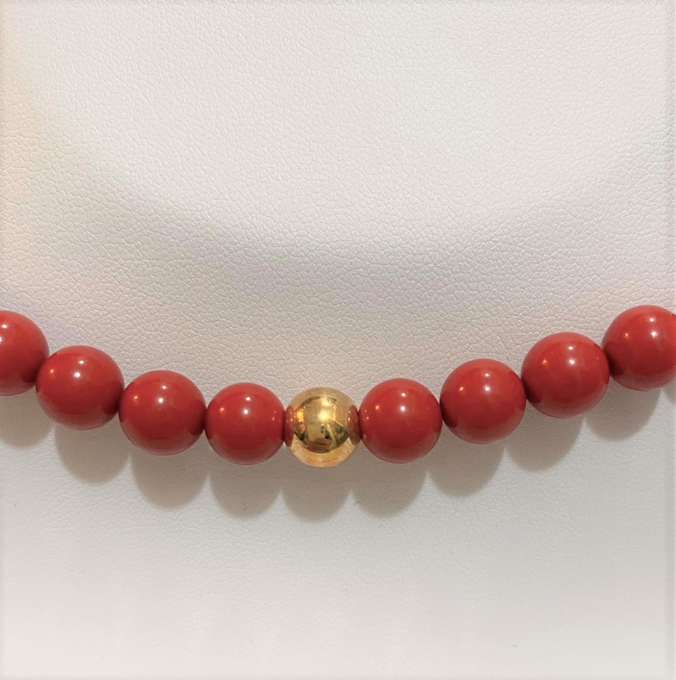 Collana Kioto gioielli, pasta di corallo rossa con sfera in oro 750 (18 kt) liscia, oro giallo, cod (184C) - immagine 2