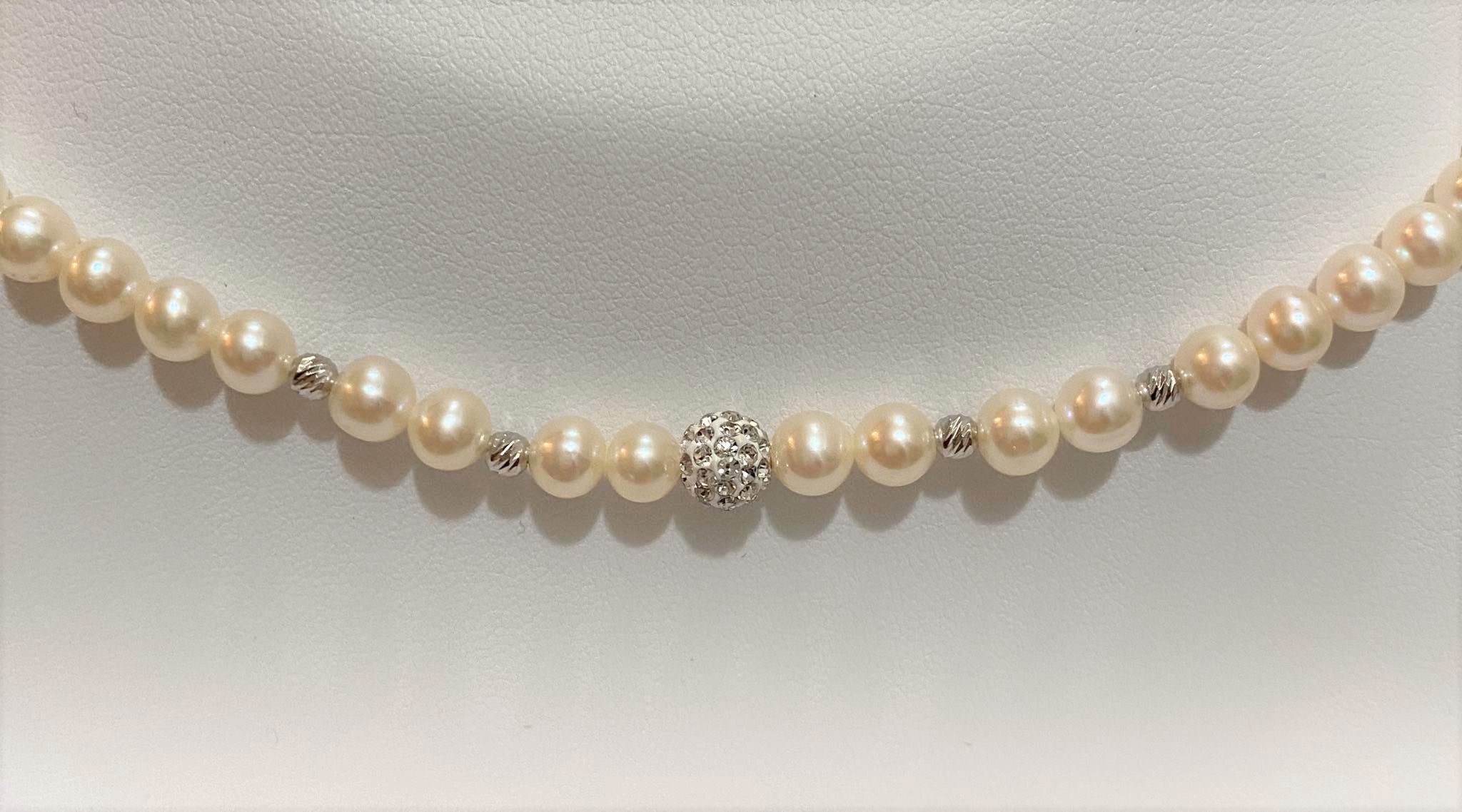 Collana perle, Kioto gioielli, con sfere in oro 750 (18 kt) rigate e sfere zirconate, oro bianco, cod (COLRIGB/3) - immagine 2