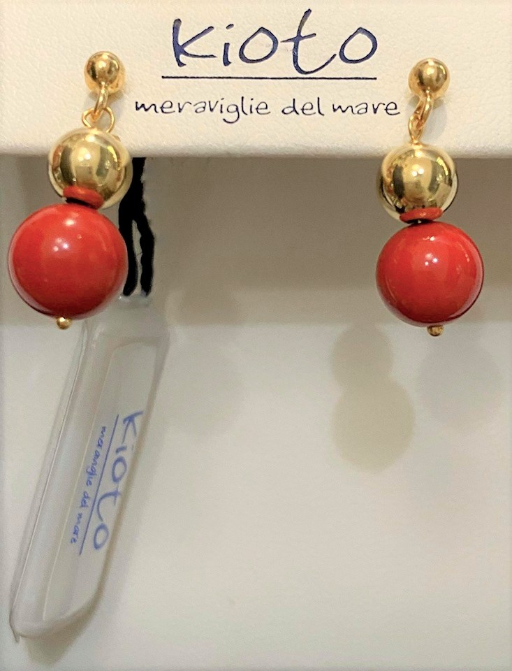 Orecchini corto pasta corallo rosso, Kioto gioielli, pendenti, in oro giallo 750 (18 kt) , cod ( ORCORTO/COR )