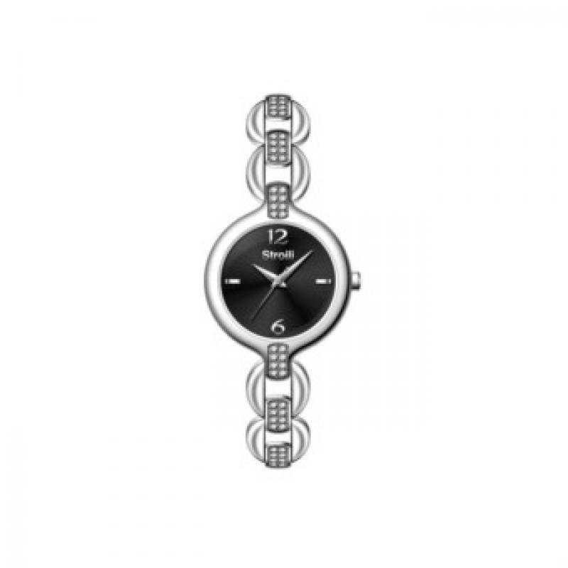 Orologio Stroili, donna, mod glamour collection, movimento a quarzo, fondo nero, cassa e cinturino in acciaio con zirconi, cod ( SR-X2411L/02M )