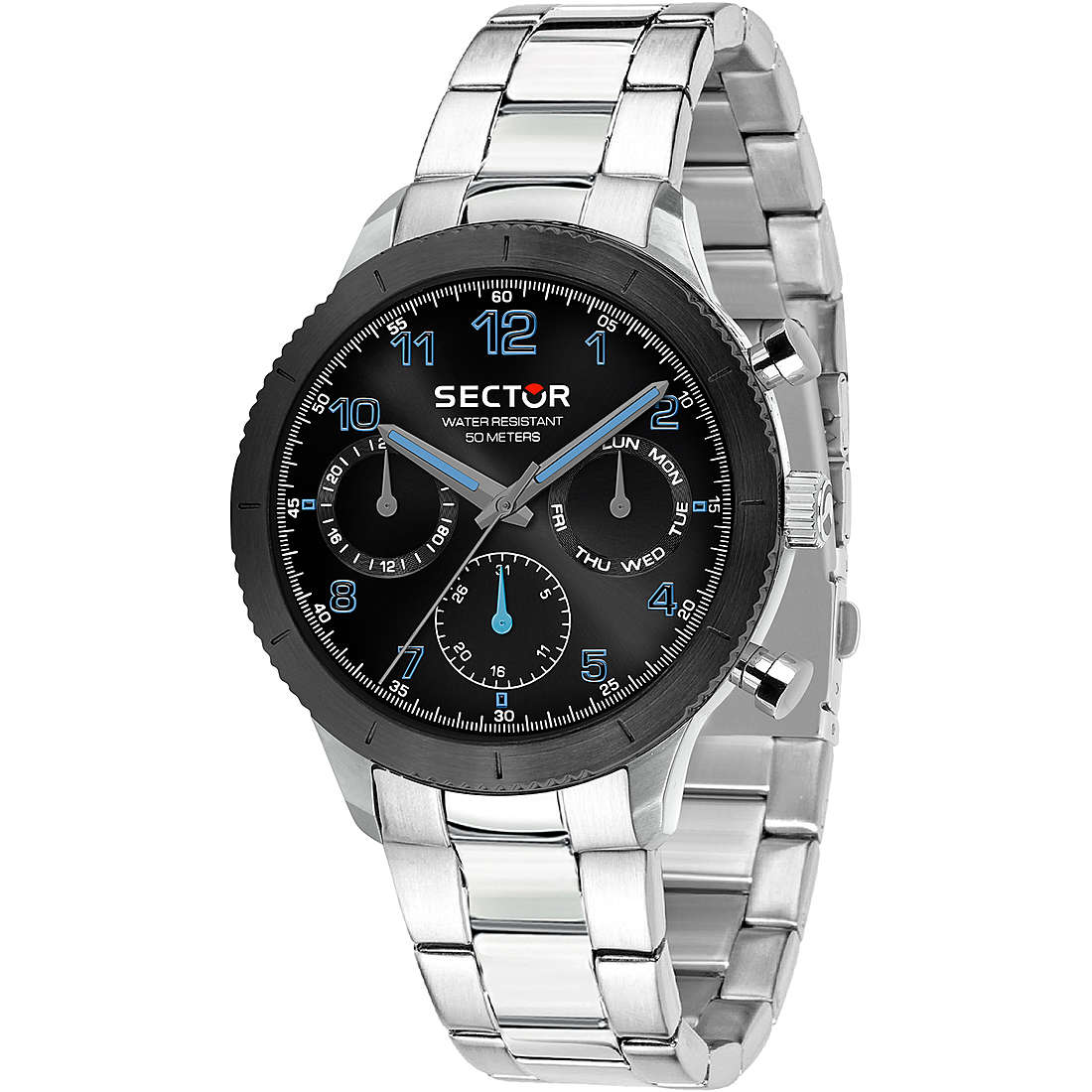 Orologio uomo Sector mod 270, movimento multifunzione, cinturino acciaio, ghiera e fondo nero (R3253578011)