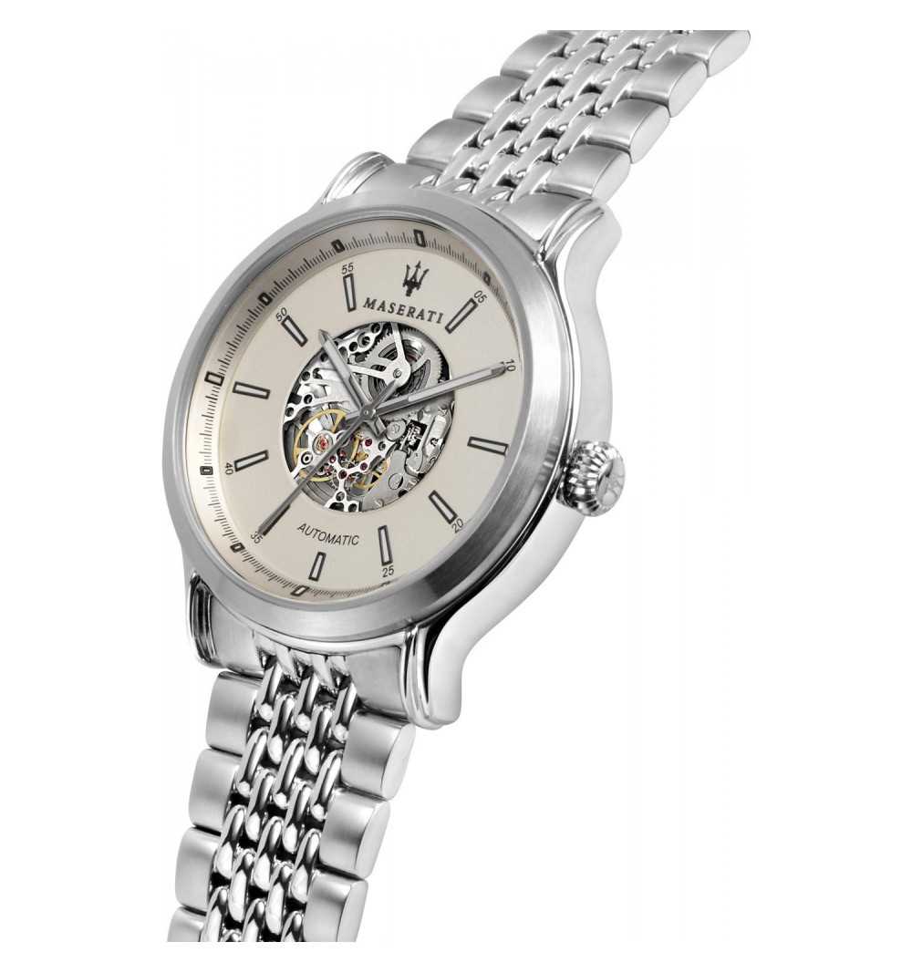 Orologio uomo Maserati, mod Legend, Automatico, cinturino acciaio, fondo champagne con movimento visibile, cod ( R8823138002 ) - immagine 2