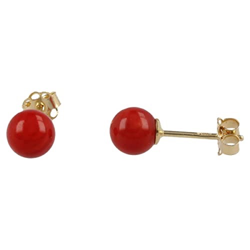 Orecchini pasta corallo rosso, Kioto gioielli, a lobo, in oro giallo 750 (18 kt) , cod (303A)