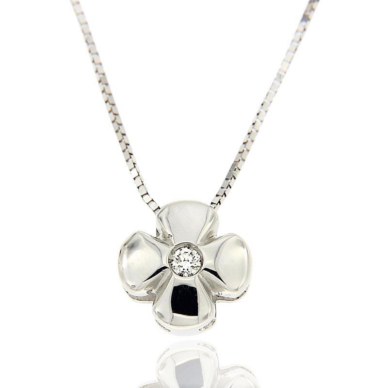 Collana punto luce, quadrifoglio, PG gioielli, in oro bianco, 750 ( 18kt ) e diamanti, cod ( PLQ0015 )